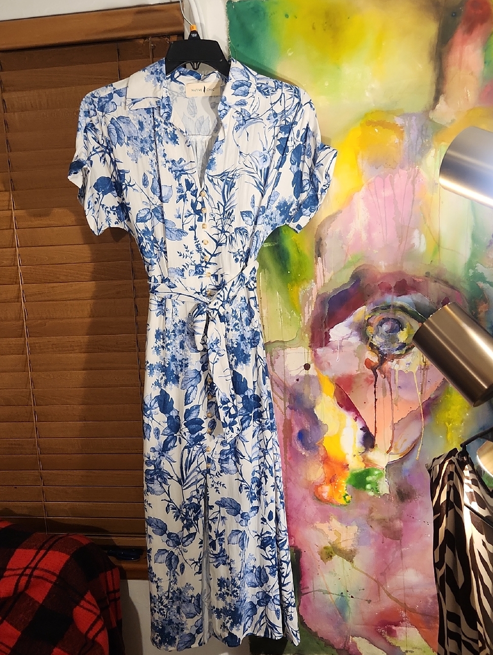 Native Chic Blue Floral Midi Wrap Dress - Women